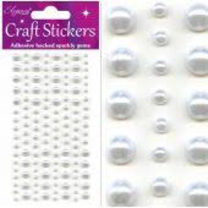 Craft Stickers Self Adhesive pearl gems White