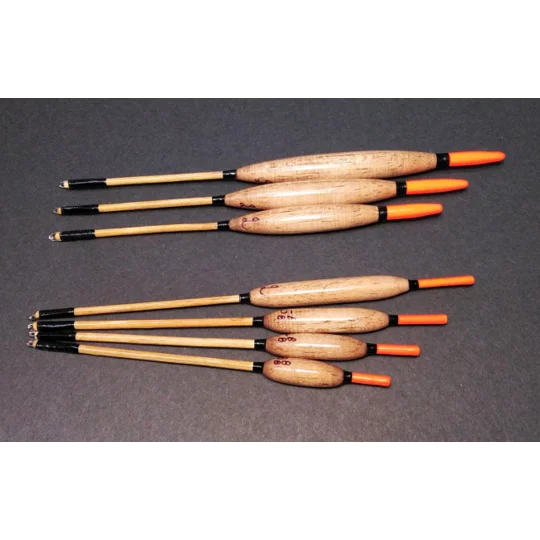 Full set of handmade Avon trotting floats on black background UK craftsmanship