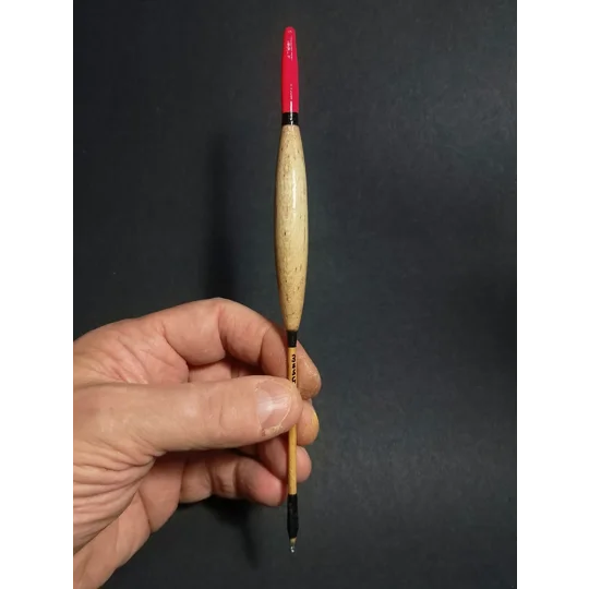 Handmade 3SSG Billy Lane replica Avon fishing float held in hand to show size and scale