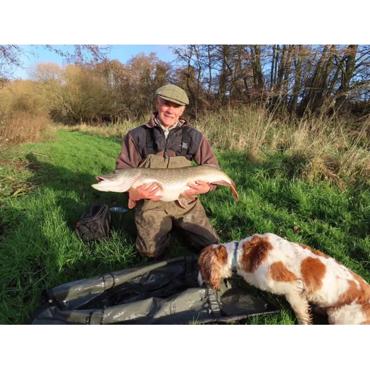 30lb pike caught using an Ian Lewis inline perch bob slider, Caught by Ian Miller, guided by John Bailey