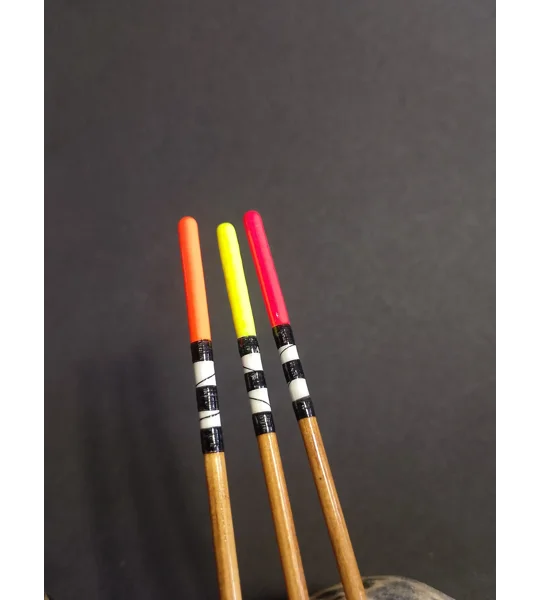 Close up of banded sight tips on handmade loaded waggler floats