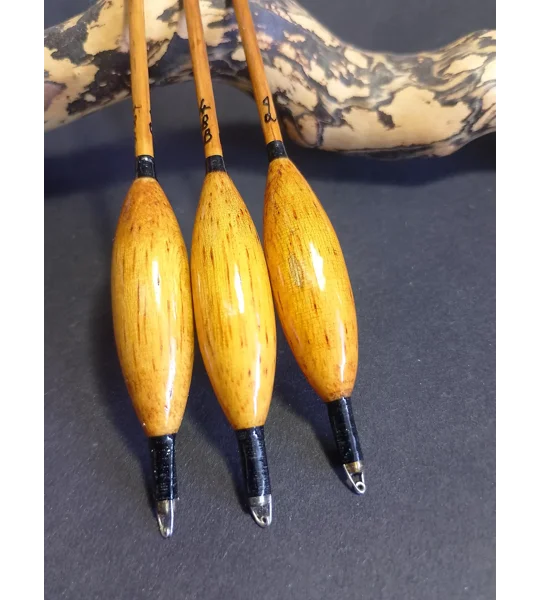 Handmade balsa loaded waggler float showing bottom eye detail
