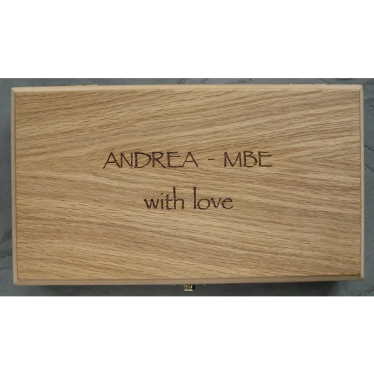 personalised oak fishing float box with name laser engraved on the front