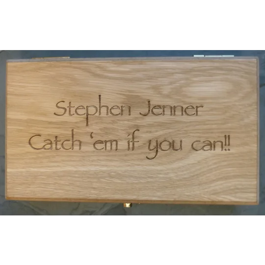 funny personalised custom laser engraved oak fishing float box gift
