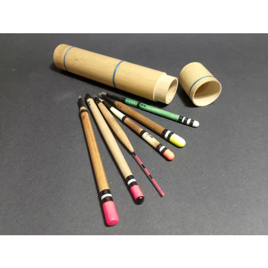 Set of six small floats in a whipped bamboo tube