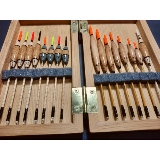 a handmade fishing float box showing floats held securely using slotted float foam