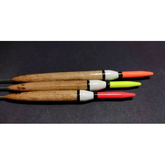 Closeup of balsa bodies and hardwood tips stick floats