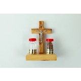 Olive Wood Crucifix with Two Bottles f..