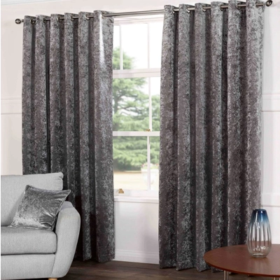 Crushed Velvet 46x90 Eyelet Lined Curtains Steel Crushed Velvet 46x90 Eyelet Lined Curtains Steel