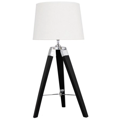 Tripod Black Wood Table Lamp with White Linen Shade Tripod Black Wood Table Lamp with White Linen Shade