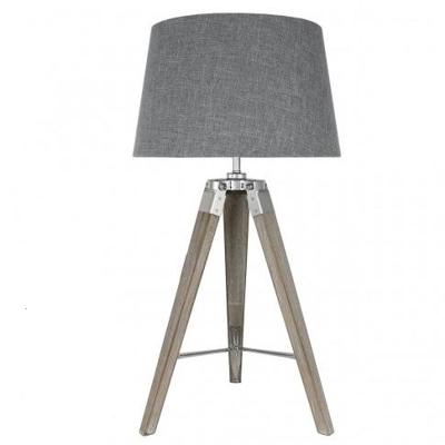 Tripod Natural Wood Table Lamp with Stonewash Grey Shade Tripod Natural Wood Table Lamp with Stonewash Grey Shade