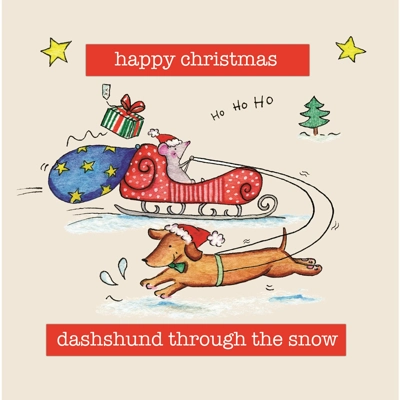 Christmas Card Dashshund Through The Snow