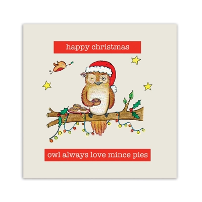 Christmas Card Owl Always Love Mince Pies Christmas Card Owl Always Love Mince Pies