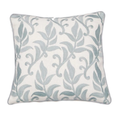 Portofino feather filled embroidered cushion Duck Egg Blue