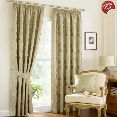 Linby 46X54 Lined Green Jacquard Curtains Linby 46X54 Lined Green Jacquard Curtains