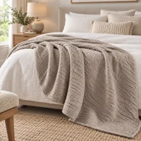 Textured Muslin Cotton Throwover Warm Grey