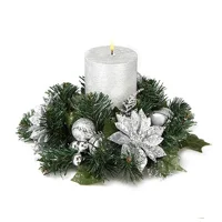 Glitter Poinsettia Candle Ring Silver