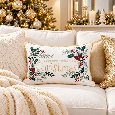 Christmas Embroidered Boudoir Cushion