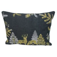 Stag Embroidered Boudoir Cushion Pewter