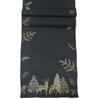 Stag Embroidered Table Runner Pewter