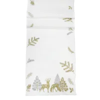Stag Embroidered Table Runner White