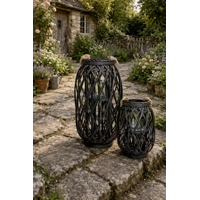 Black Washed Wicker Lantern Small