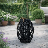 Black Washed Wicker Lantern Small