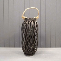 Black Washed Wicker Lantern Medium
