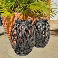 Black Washed Wicker Lantern Small