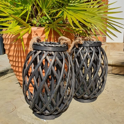 Black Washed Wicker Lantern Small Black Washed Wicker Lantern Small