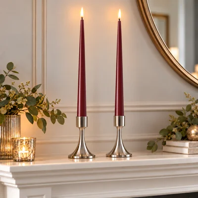LED Candle Bourgogne Set of 2 Taper Candles
