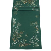 Botanical Embroidered Table Runner Forest Green