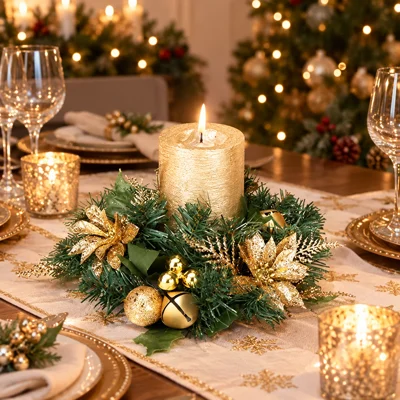 Glitter Poinsettia Candle Ring Gold