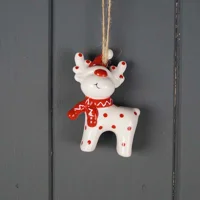 Reindeer Ceramic Pendant Red and White