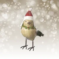 Christmas Bird Figurine with Pom Pom Hat