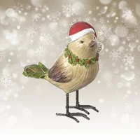 Christmas Bird Figurine with Santa Hat