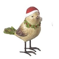 Christmas Bird Figurine with Santa Hat