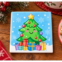 Ceramic Christmas Coaster Set of 4 Santa and Friends
