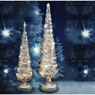 LED Glass Cone Tree Silver Medium