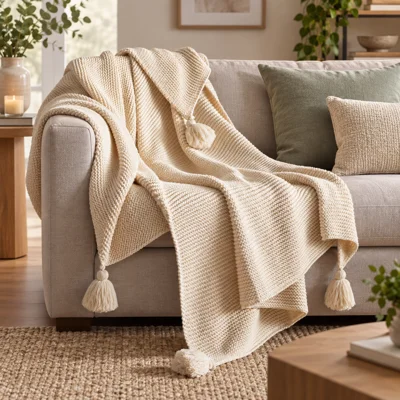 Knitted Throw with Tass..