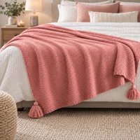 Knitted Throw with Tassels Blush