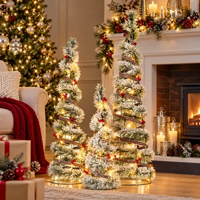 LED Frosted Berry Cone Trees Set of Three