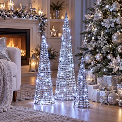 LED Silvertwist Cone Trees Set of 3