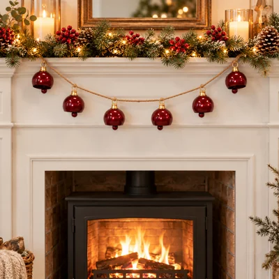 Glossy Red Metal Bell Garland