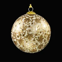 Artisan Handcrafted Bauble Golden Leaf White