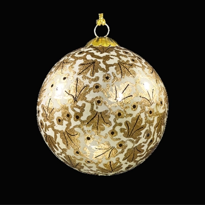 Artisan Handcrafted Bauble Golden Leaf White