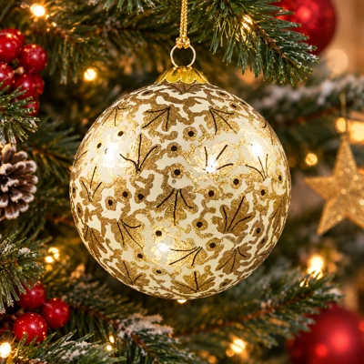 Artisan Handcrafted Bauble Golden Leaf White
