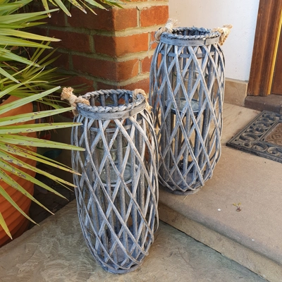 Grey Washed Wicker Lantern Medium Grey Washed Wicker Lantern Medium