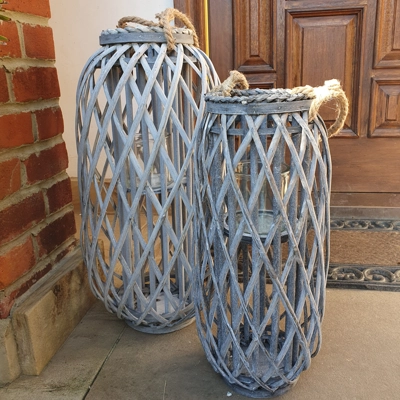 Grey Washed Wicker Lantern Large Grey Washed Wicker Lantern Large