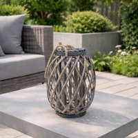 Grey Washed Wicker Lantern Small